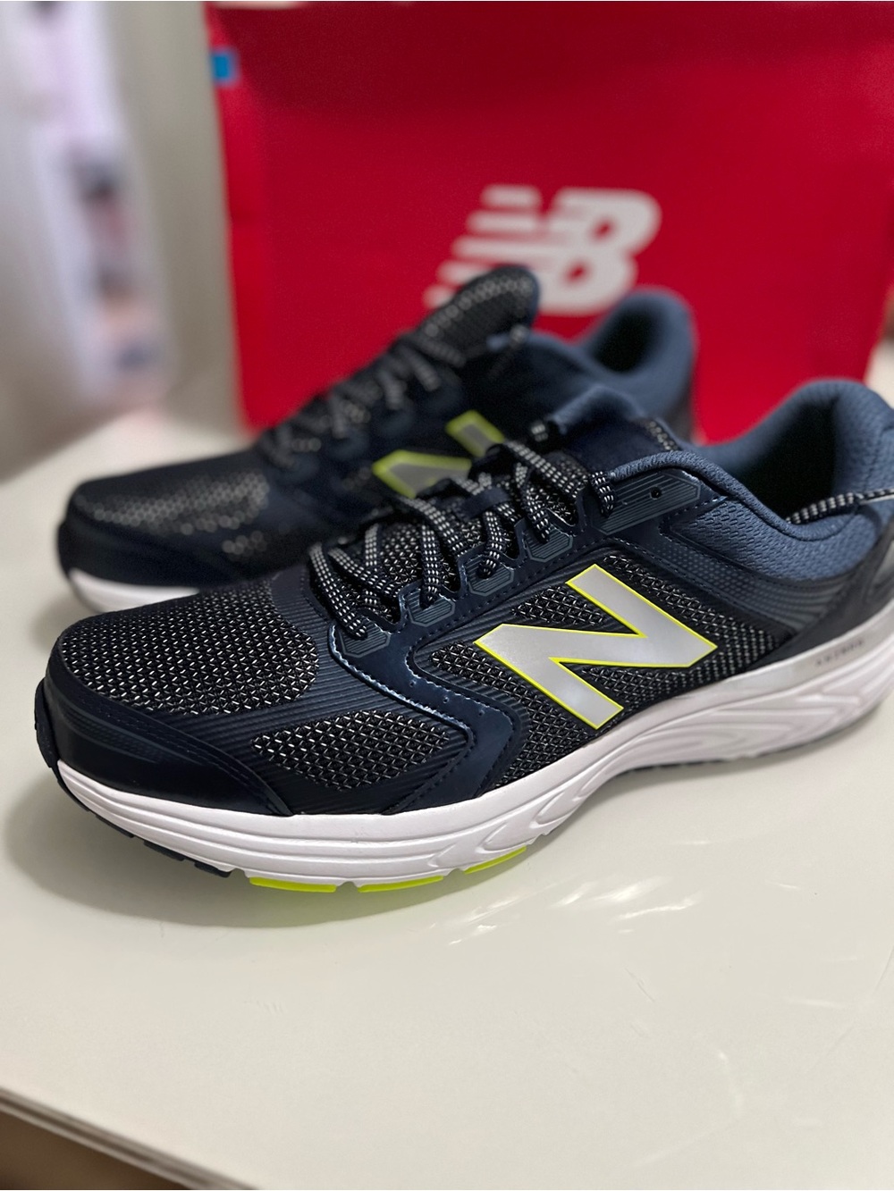 New Balance Men’s Navy and Lime Athletic Running Shoes